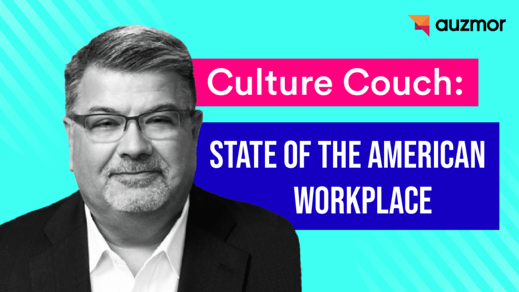 Portrait of a man in glasses beside the title Culture Couch: State of the American Workplace