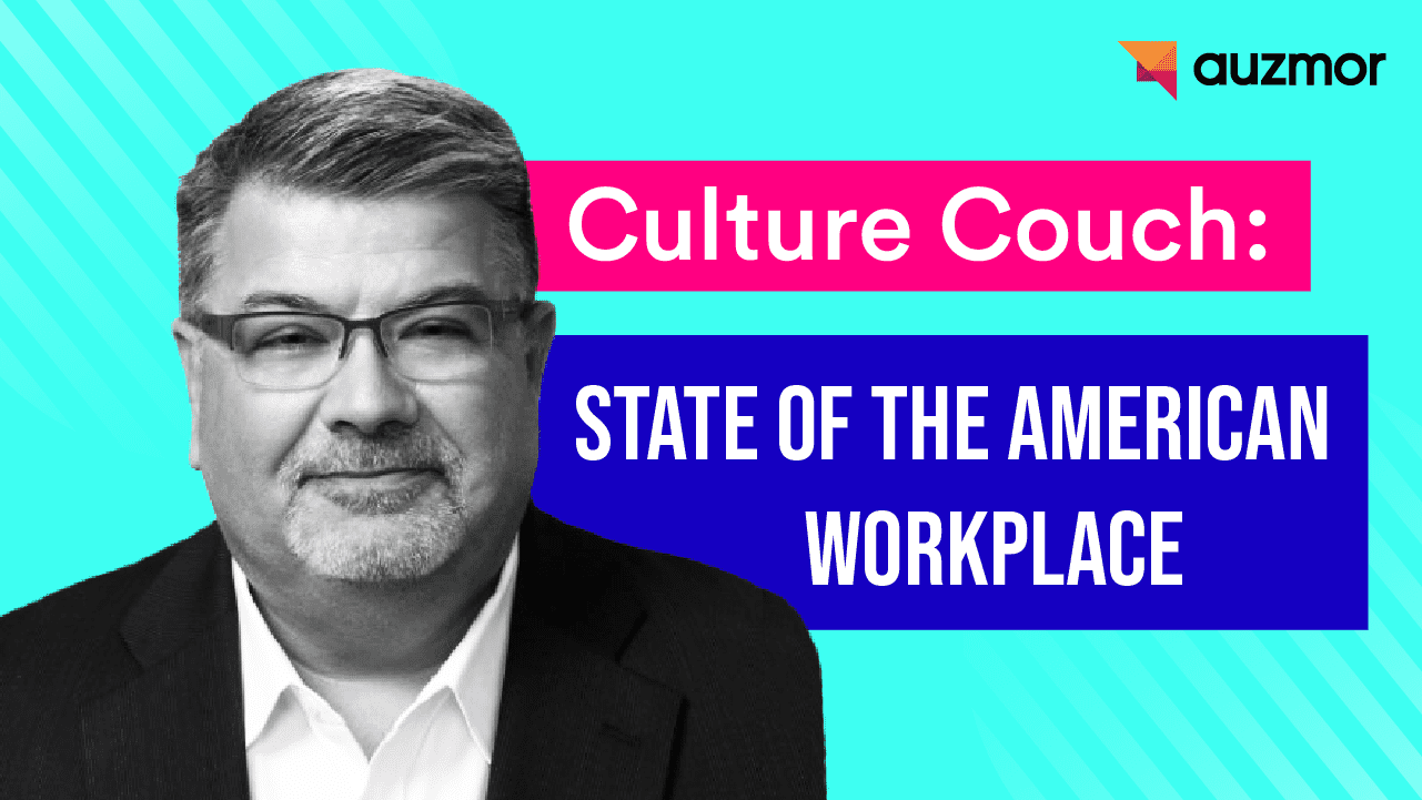 Portrait of a man in glasses beside the title Culture Couch: State of the American Workplace