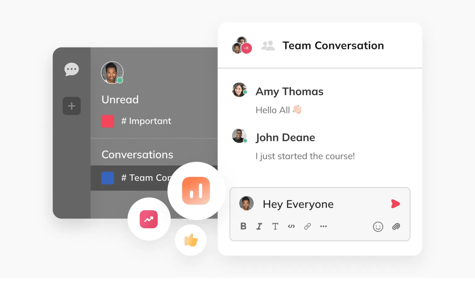 Behavioral engagement: a team conversation chat with messages and reactions in Auzmor LXP