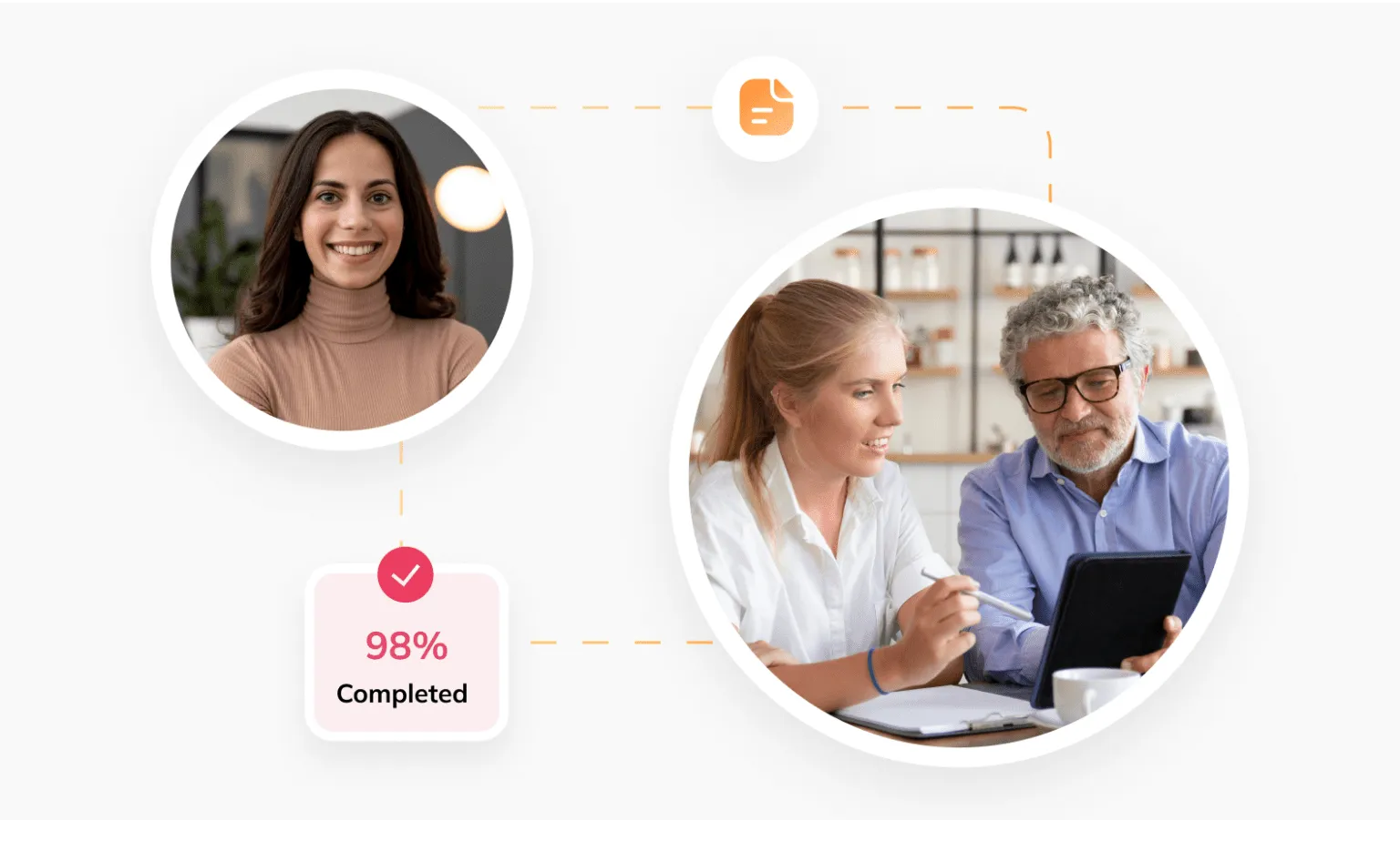 Cognitive engagement: a learner's 98% course completion linked to a mentor and learner reviewing a tablet