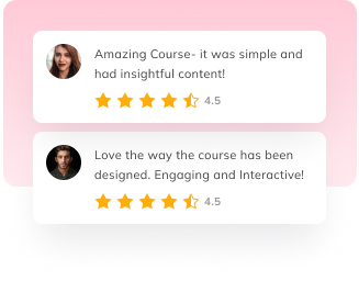 Auzmor Learn course feedback showing learner comments with 4.5-star ratings