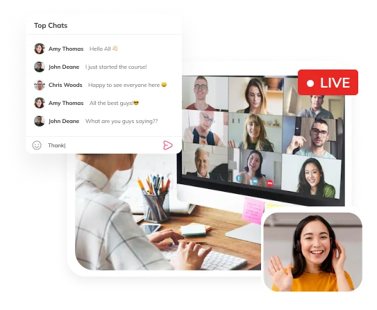 Live video session with learners and a side chat, connecting learners with subject matter experts