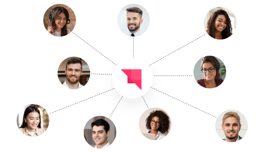 Network of remote employees connected to the Auzmor hub, staying in touch while working apart