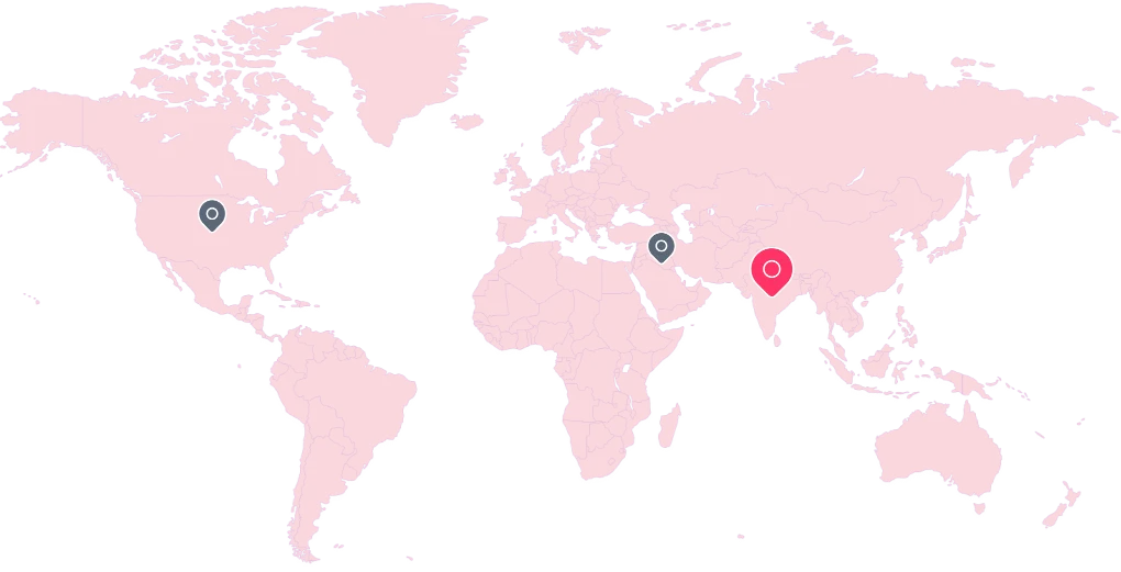 World map highlighting Auzmor’s office location in Hyderabad, India