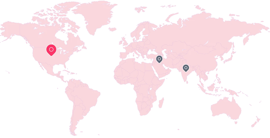 World map highlighting Auzmor’s office location in the United States