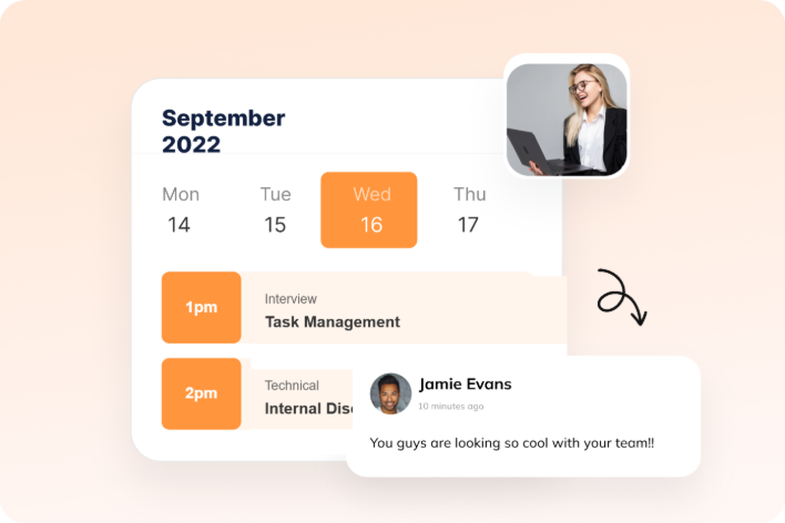 Auzmor Hire automated workflows: interview slots scheduled on a September 2022 calendar