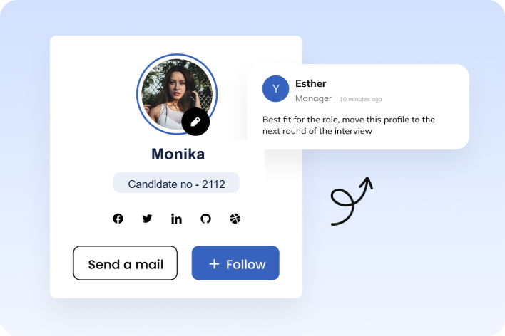 Auzmor Hire collaborative hiring: a candidate profile with a hiring manager's comment to move her forward