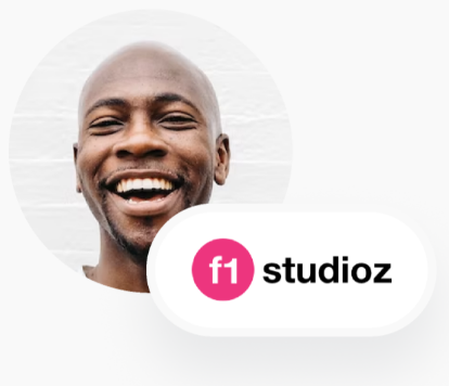 f1 studioz logo with a customer portrait