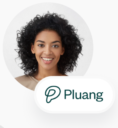 Pluang logo with a customer portrait