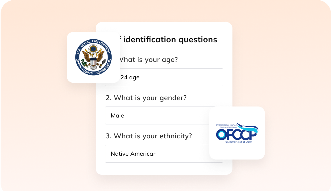 Auzmor Hire compliance: EEO self-identification questions with the OFCCP logo