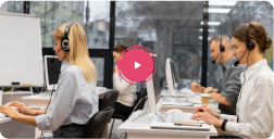 Customer service course thumbnail with a play button