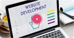 Web development course thumbnail with a play button