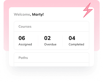 Auzmor Learn learner dashboard showing assigned, overdue and completed compliance courses