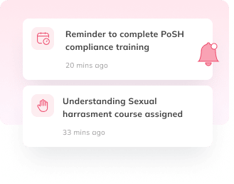Auzmor Learn notifications reminding staff to complete PoSH compliance training and new course assignments