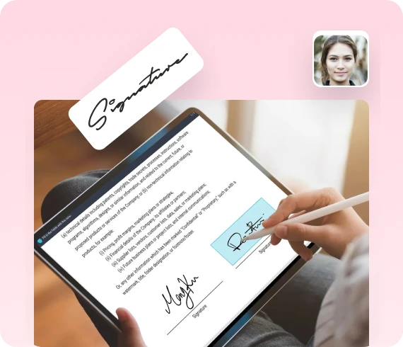 Employee signing a document on a tablet with the Auzmor Learn e-signature feature after a course