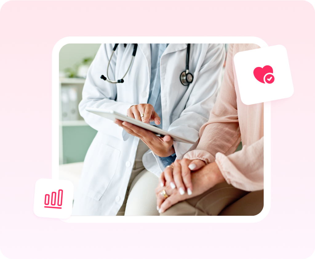 Doctor reviewing a tablet with a patient, representing the Global Healthcare Network training case study