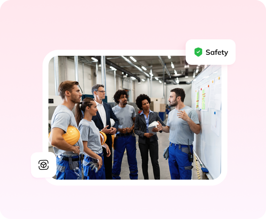 Factory team in a safety briefing, representing the Manufacturing Excellence Program case study