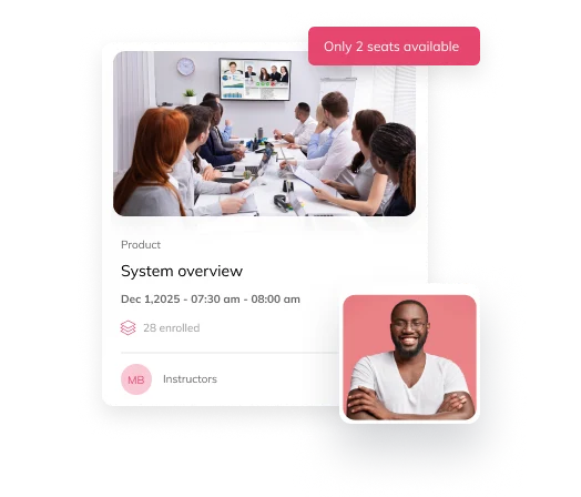 Auzmor Learn instructor-led session card for a System overview class with seats available