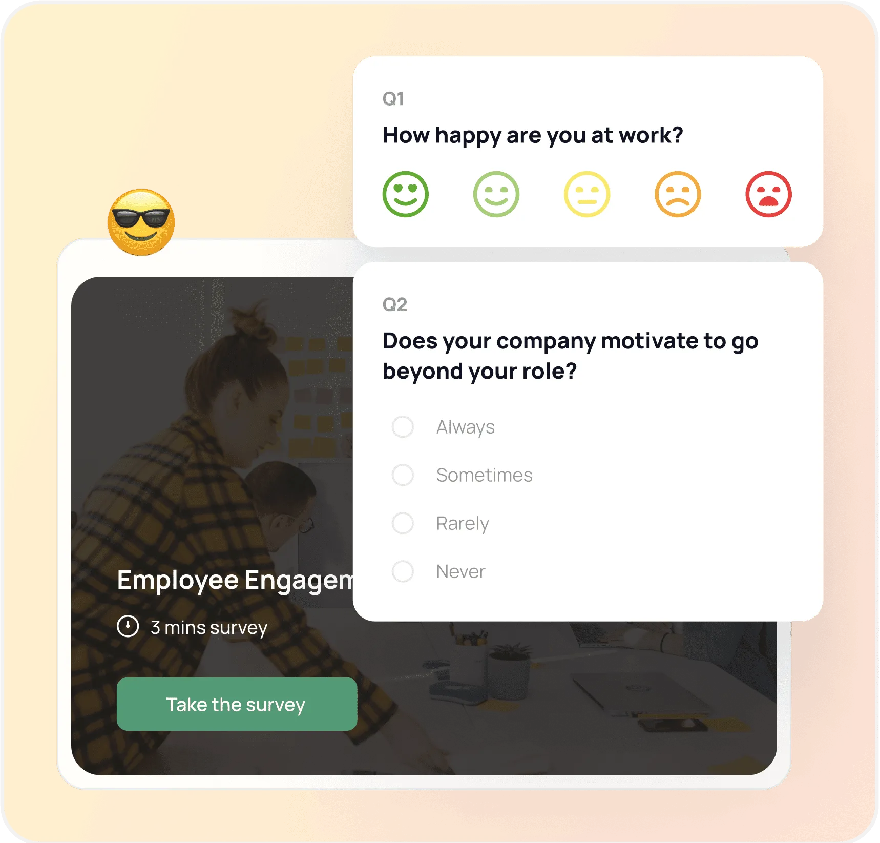 Auzmor Office employee engagement survey asking how happy you are at work