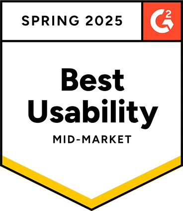 G2 Spring 2025 Best Usability, Mid-Market badge