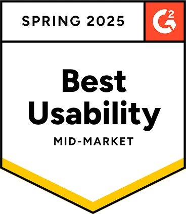 G2 Spring 2025 Best Usability, Mid-Market badge