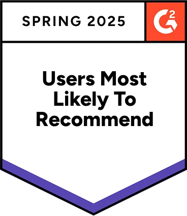 G2 Spring 2025 Users Most Likely To Recommend badge