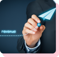 Businessperson drawing a paper plane taking off from a revenue line, symbolising new revenue