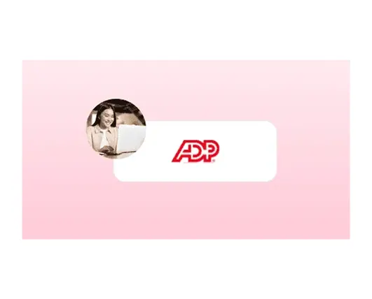 ADP logo connected to a learner photo, showing the ADP integration