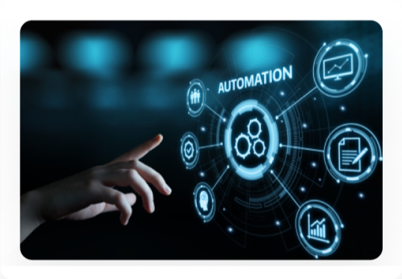 Hand touching an automation interface with connected workflow icons