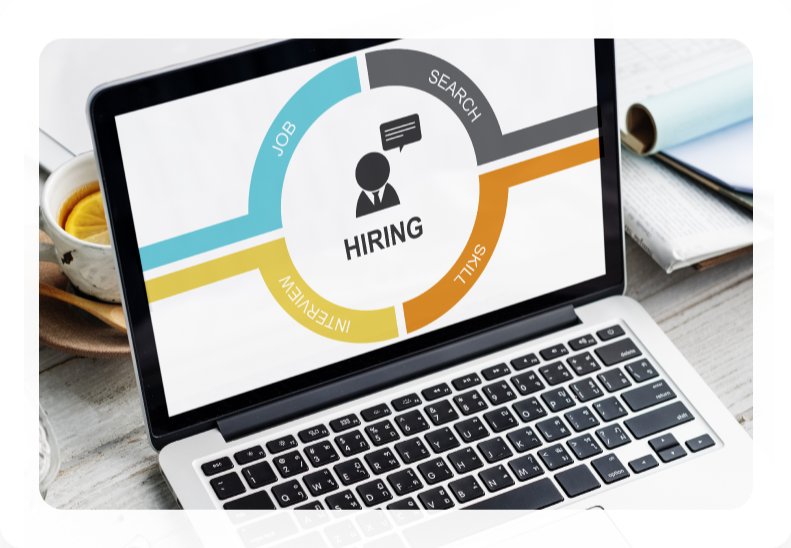 Laptop showing a hiring cycle chart with job, search and interview stages