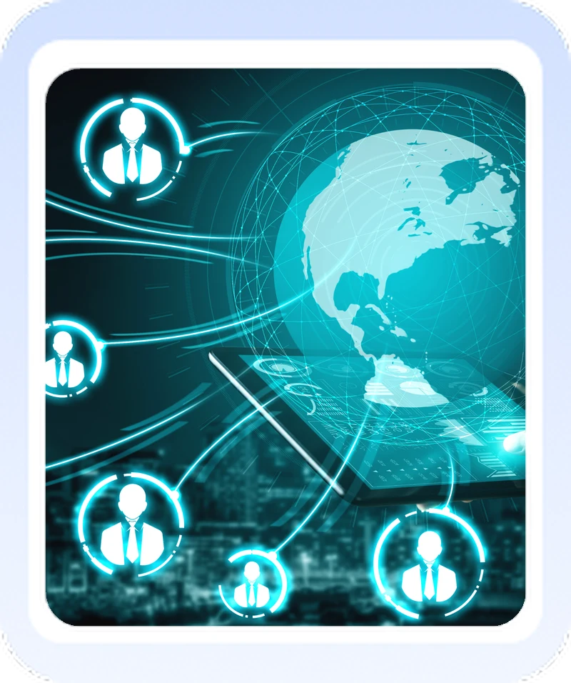 Global network of candidate icons connected around a globe