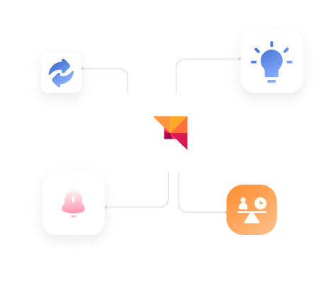 Auzmor logo connected to sync, idea, notification and user icons, representing custom integrations
