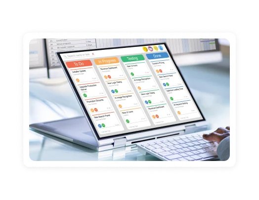 Laptop showing a task board with custom columns