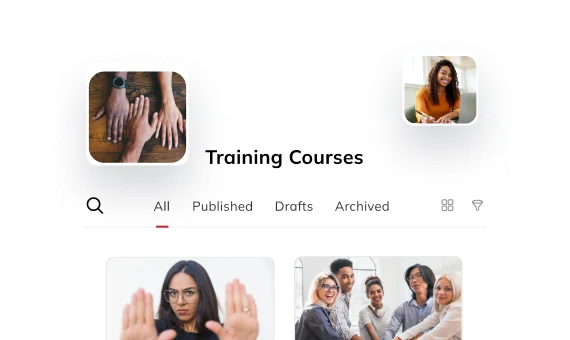 Auzmor Learn training course library with published, draft and archived courses