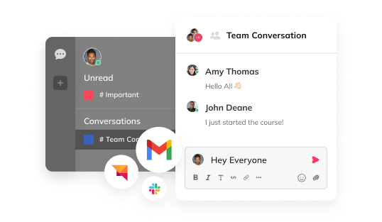 Team conversation in Auzmor Learn with Gmail and Slack integrations